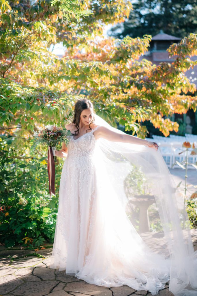 Bride at her fall wedding at Willowdale Estates