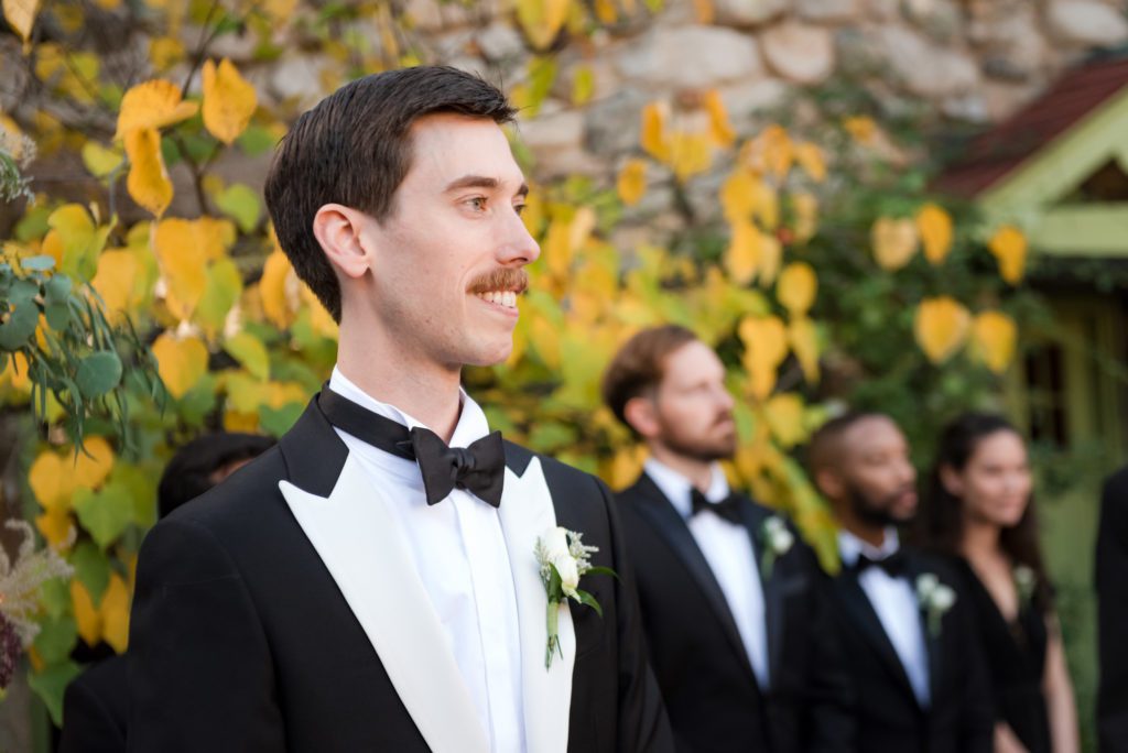 Groom looking at bride