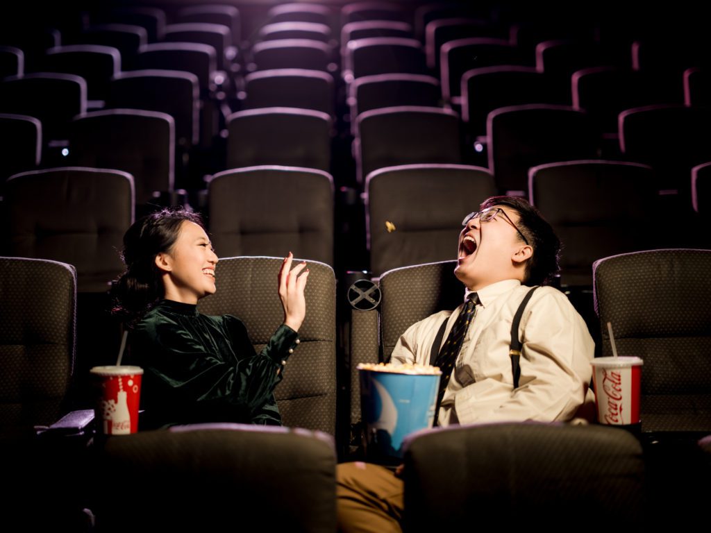 Boston Engagement Session in a theatre