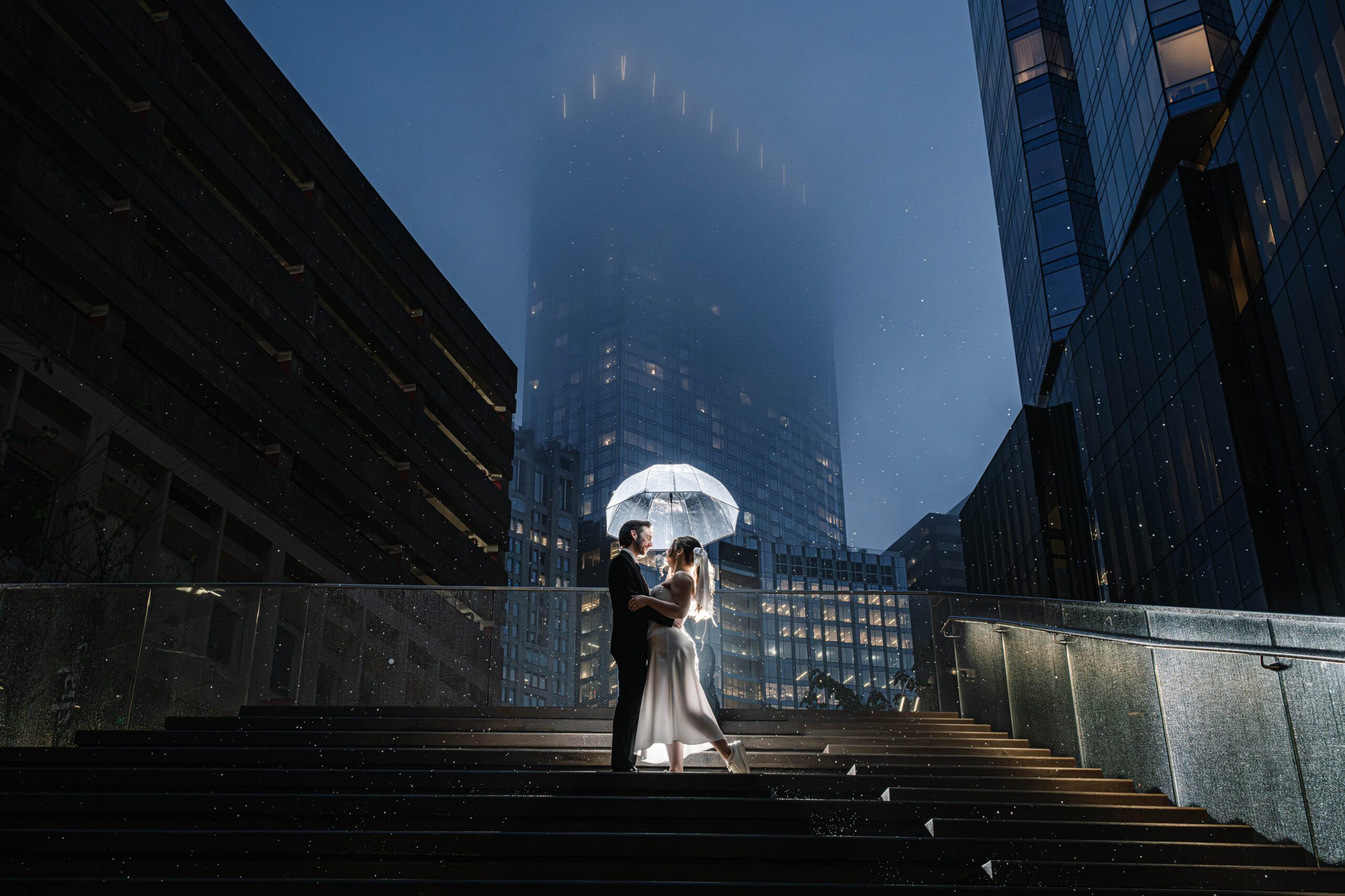 Rainy night time Boston Engagement